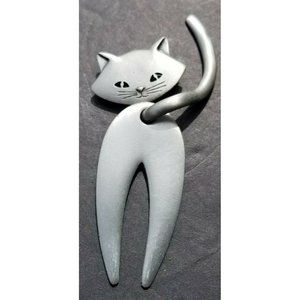 Kitty Kitten Cat Pin Brooch signed JJ Jonette Art Jewelry Articulated